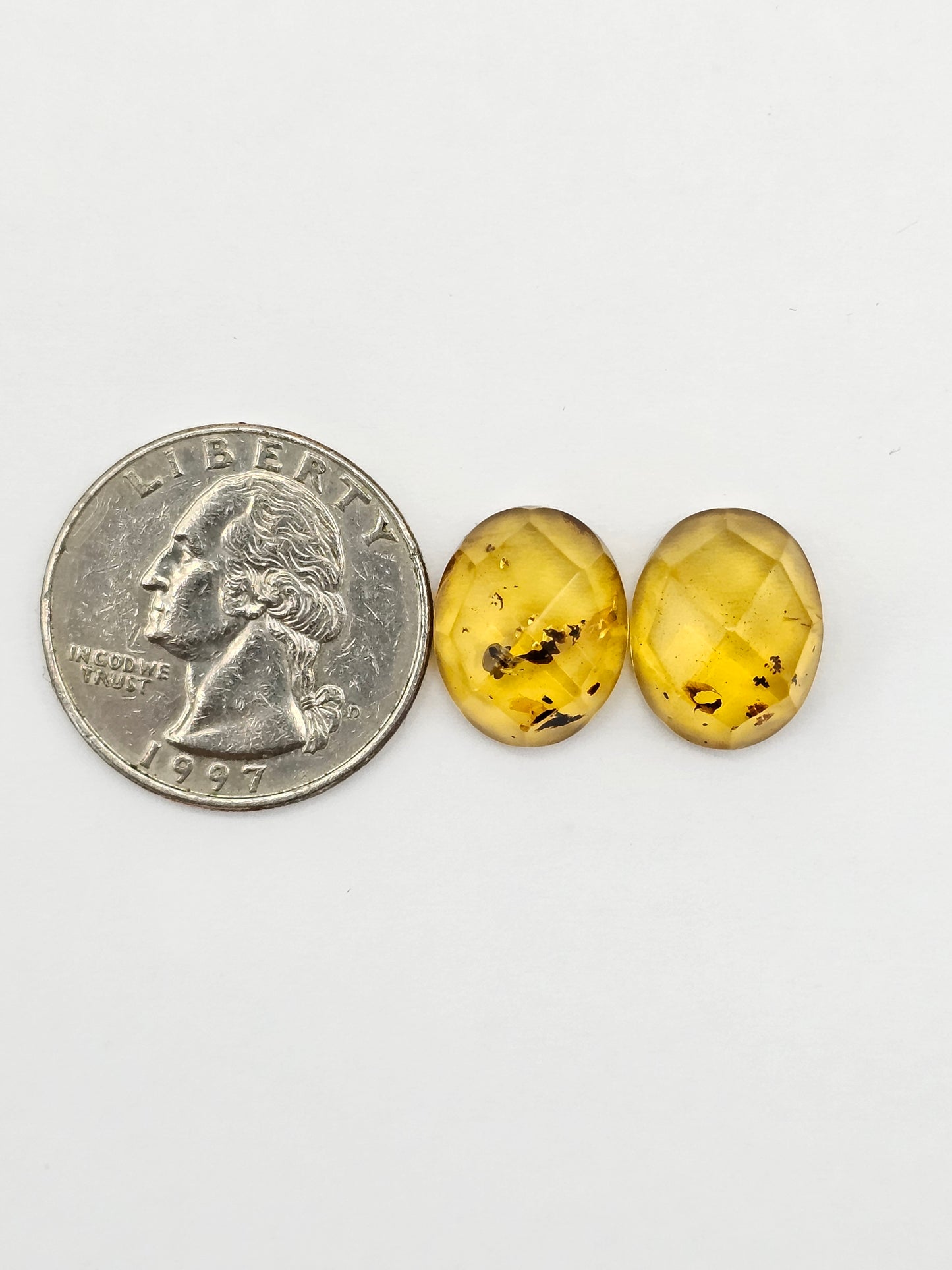 Amber Faceted Cabochon Pair