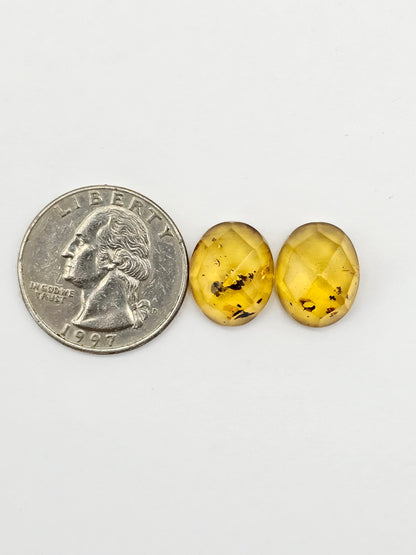 Amber Faceted Cabochon Pair