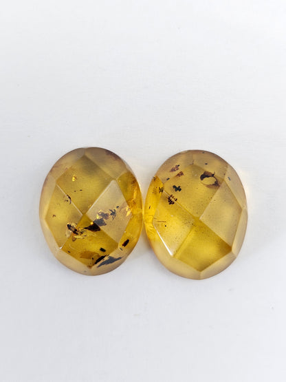 Amber Faceted Cabochon Pair