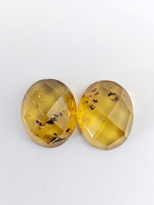 Amber Faceted Cabochon Pair
