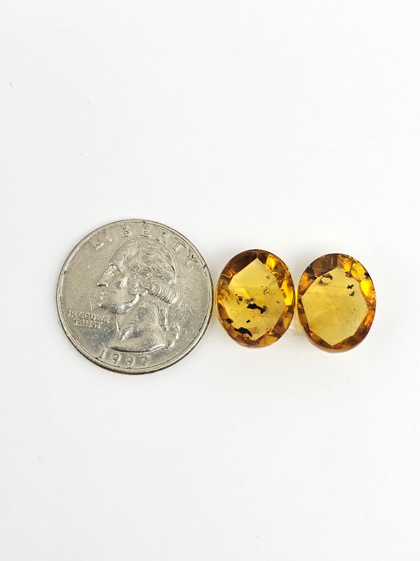 Amber Faceted Cabochon Pair