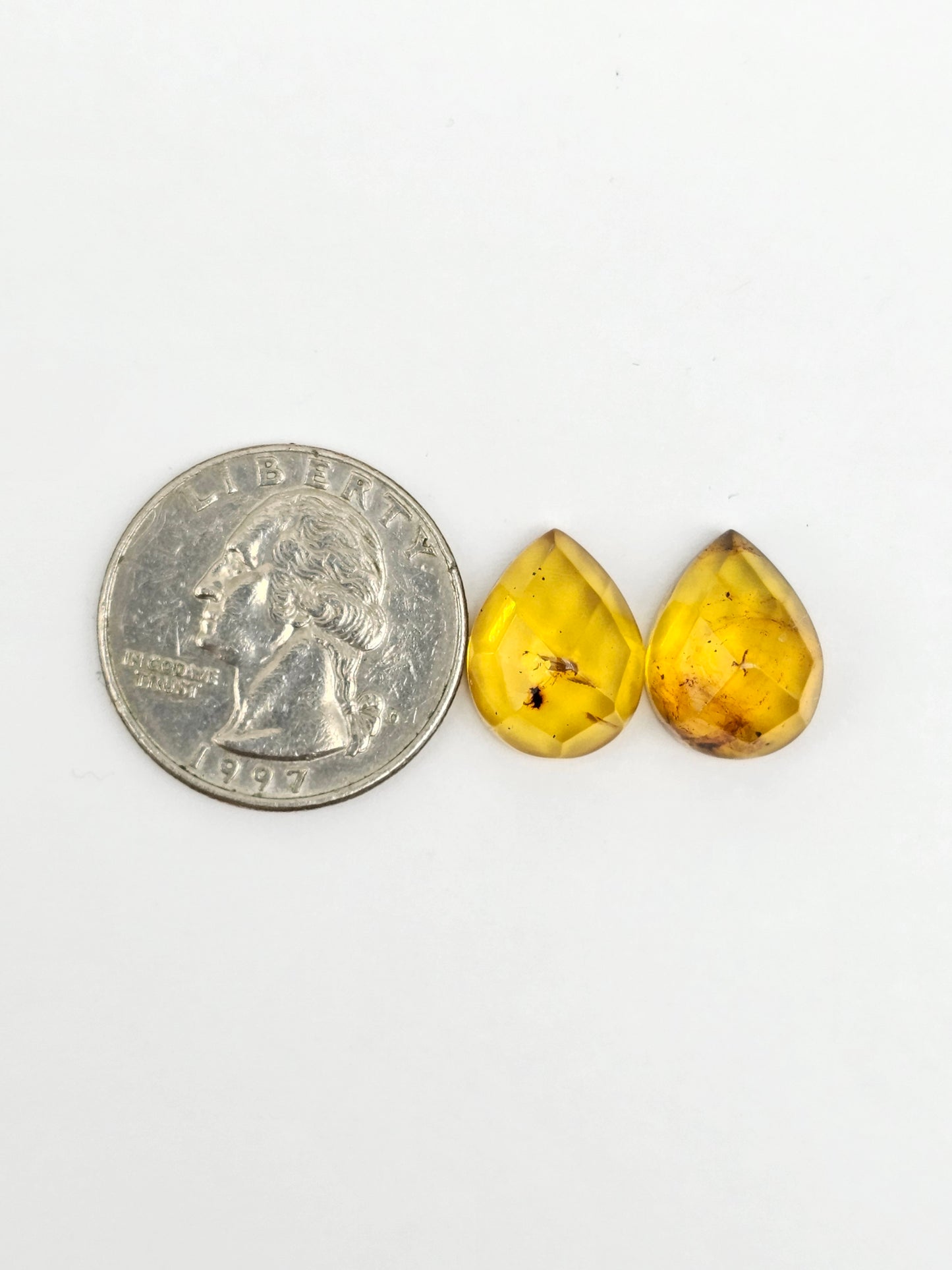 Amber Faceted Cabochon Pair