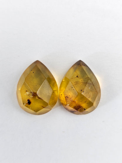 Amber Faceted Cabochon Pair