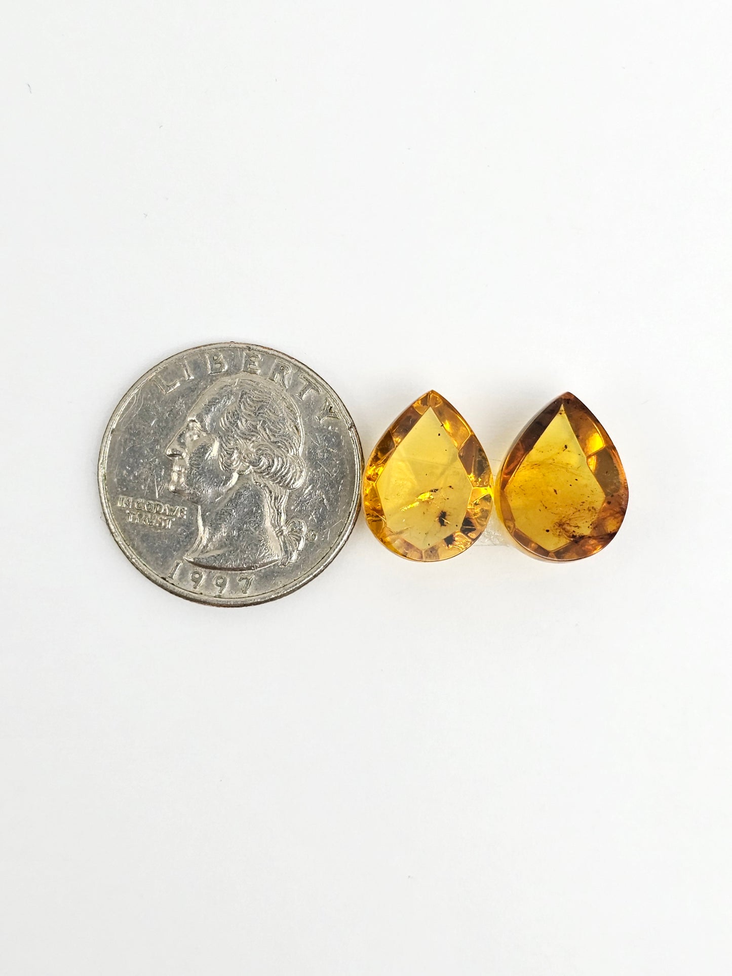Amber Faceted Cabochon Pair