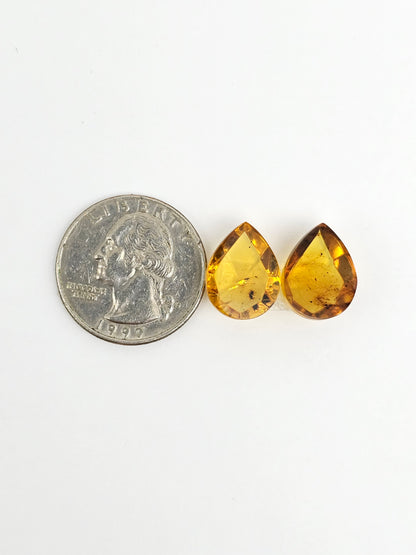 Amber Faceted Cabochon Pair
