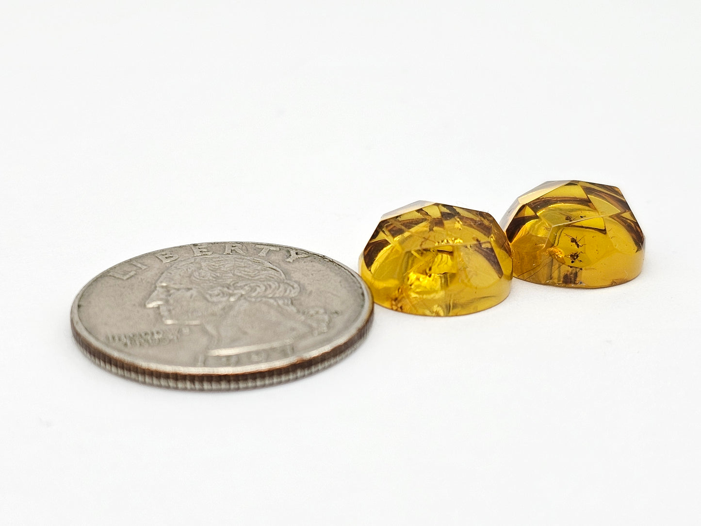 Amber Faceted Cabochon Pair