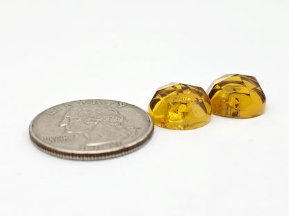 Amber Faceted Cabochon Pair