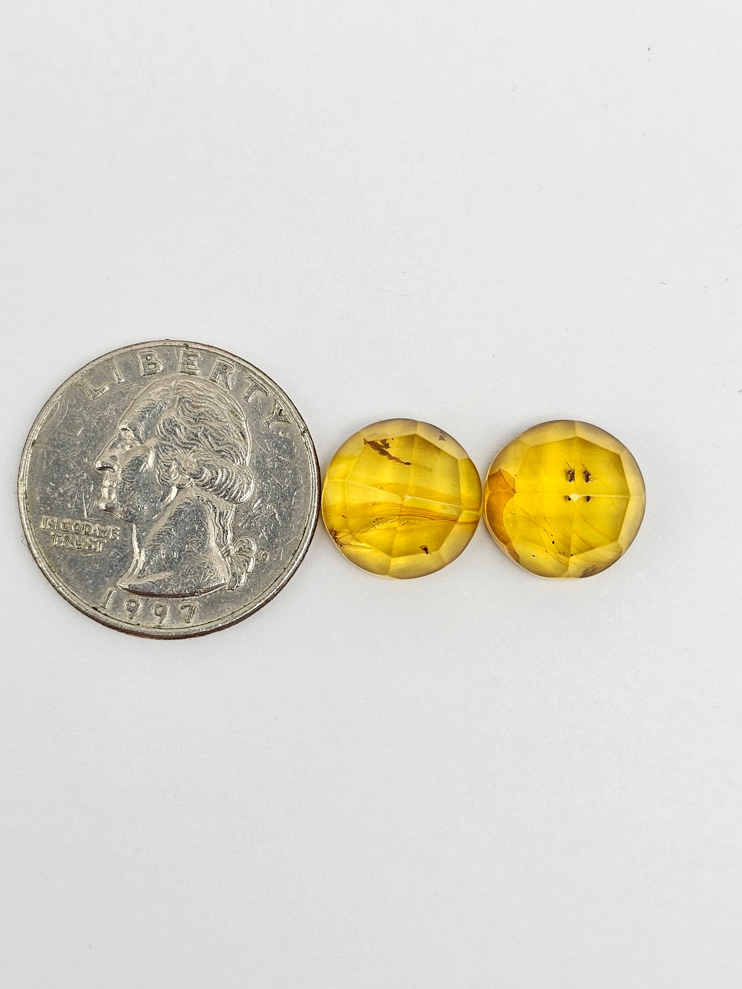 Amber Faceted Cabochon Pair