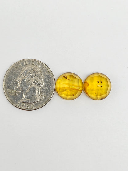 Amber Faceted Cabochon Pair