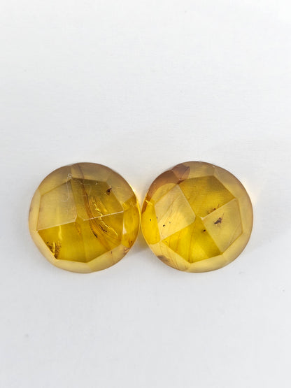 Amber Faceted Cabochon Pair
