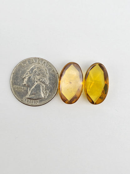 Amber Faceted Cabochon Pair