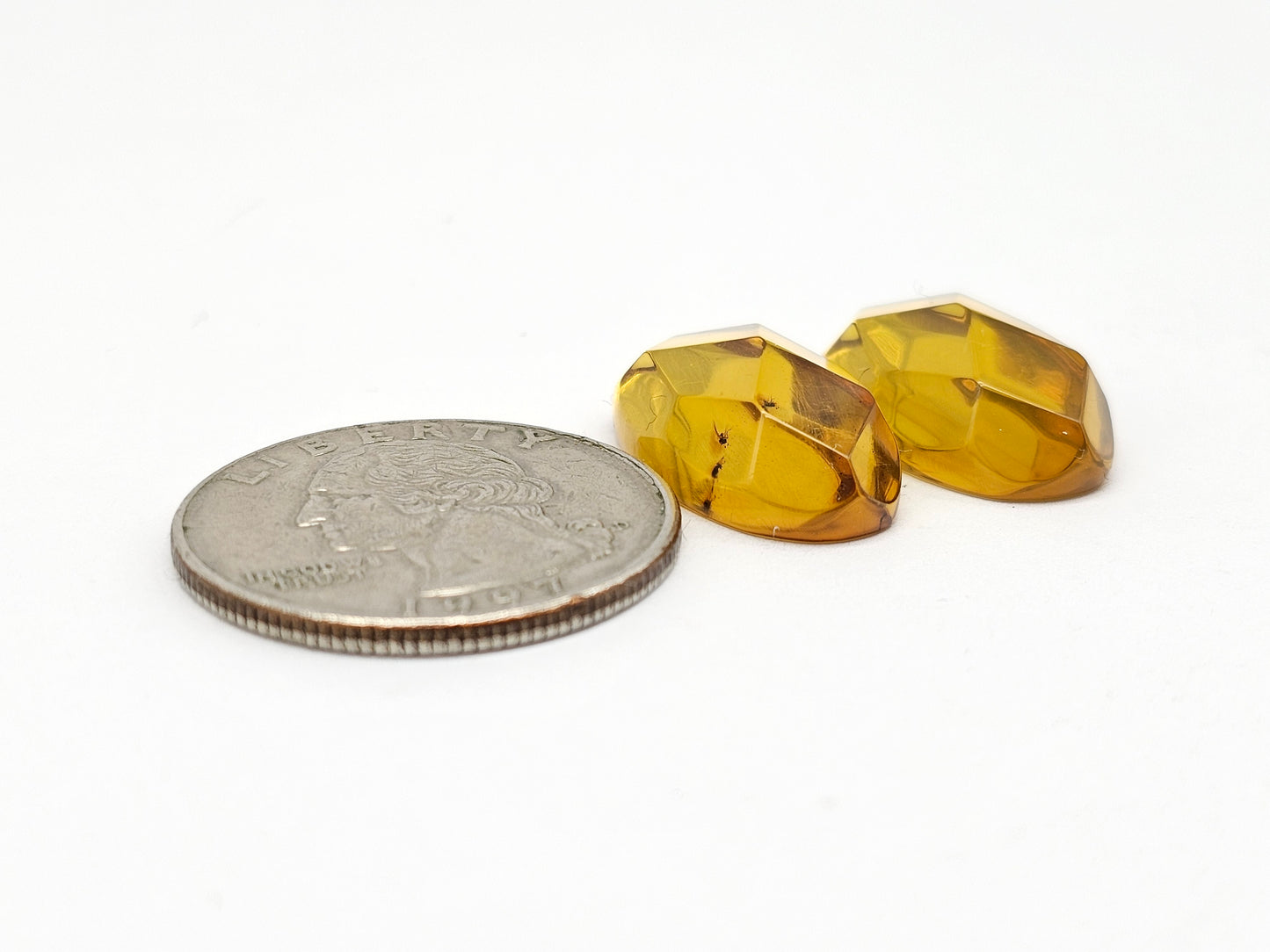 Amber Faceted Cabochon Pair