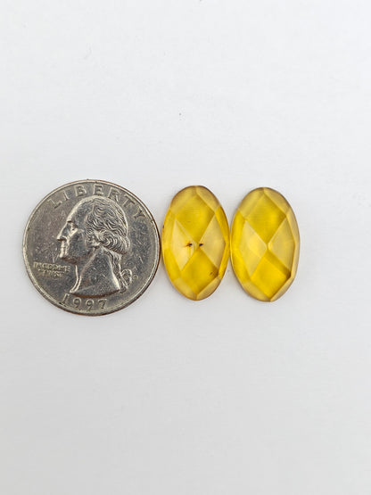 Amber Faceted Cabochon Pair