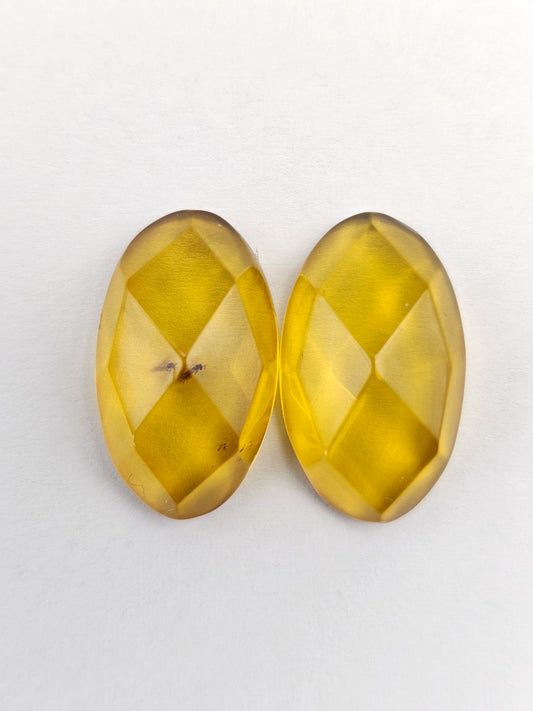 Amber Faceted Cabochon Pair