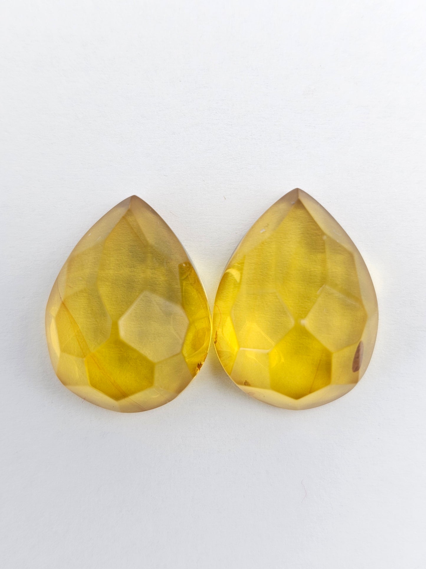 Amber Faceted Cabochon Pair