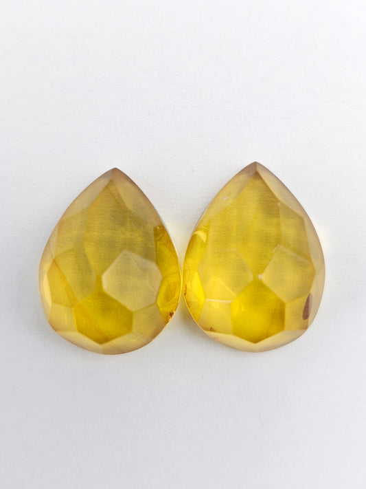 Amber Faceted Cabochon Pair