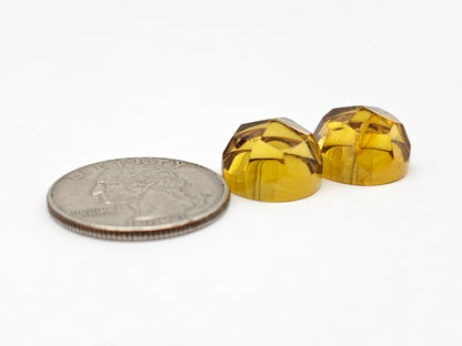 Amber Faceted Cabochon Pair