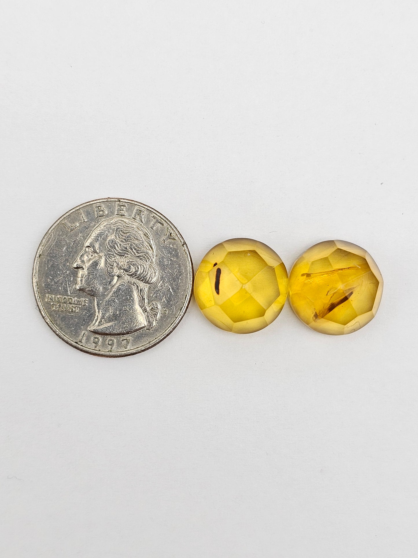 Amber Faceted Cabochon Pair