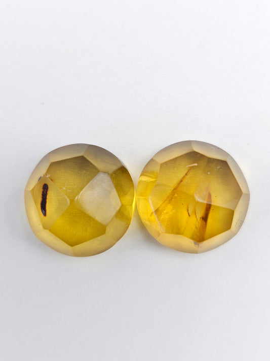 Amber Faceted Cabochon Pair