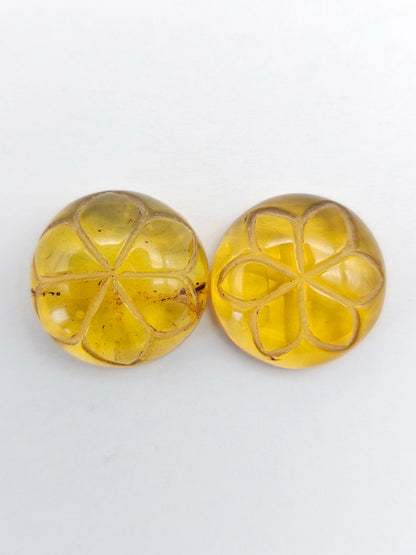 Amber Carved Flower Cabochon