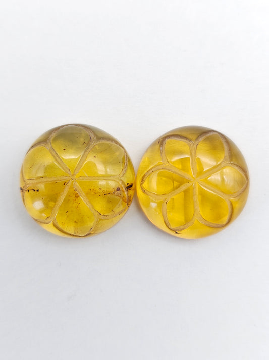 Amber Carved Flower Cabochon