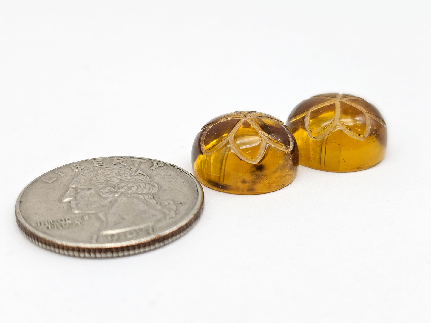 Amber Carved Flower Cabochon