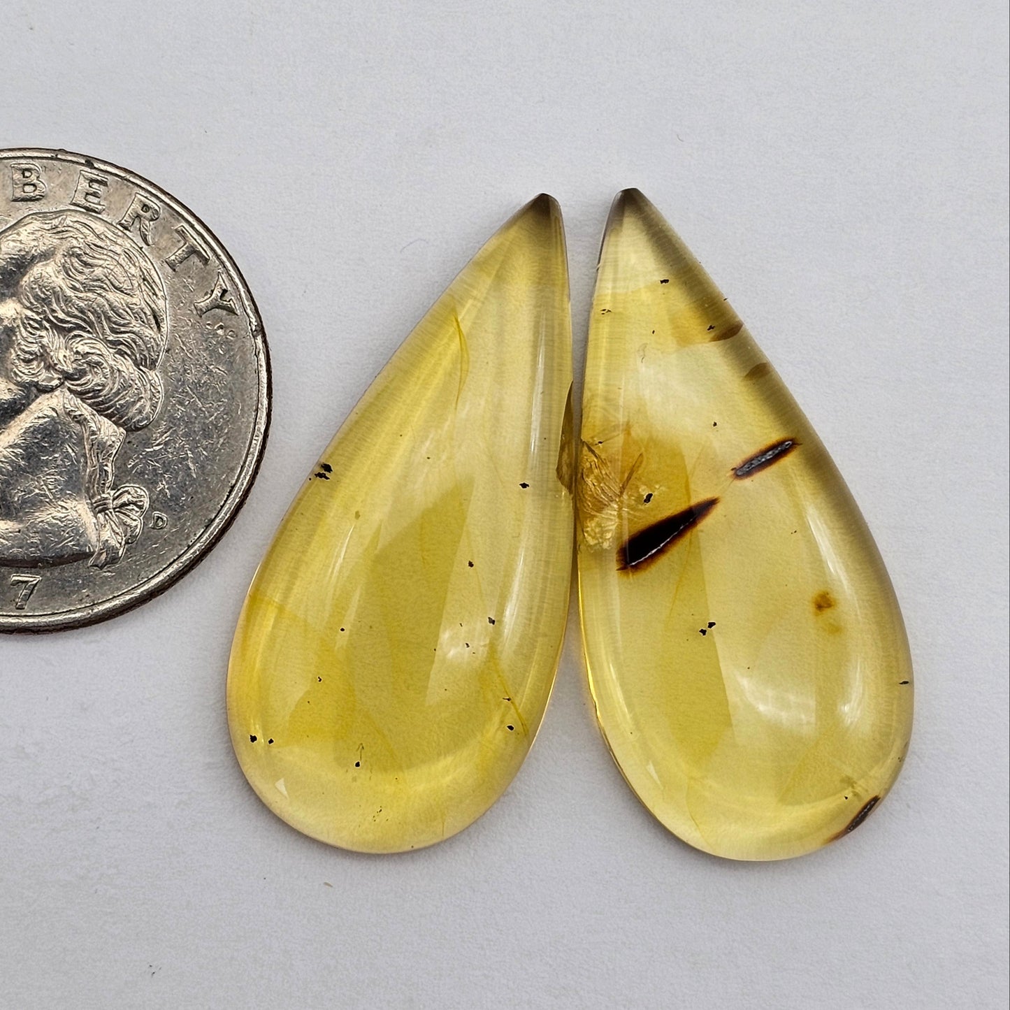 Amber authentic cabochon pair large