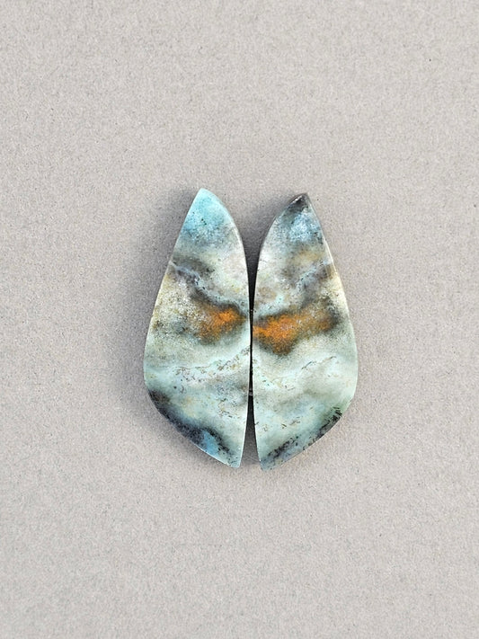 Blue opalized petrified wood Cabochon Pair