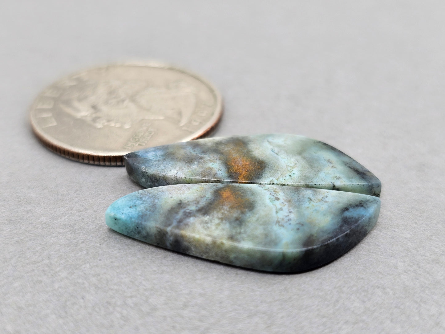 Blue opalized petrified wood Cabochon Pair