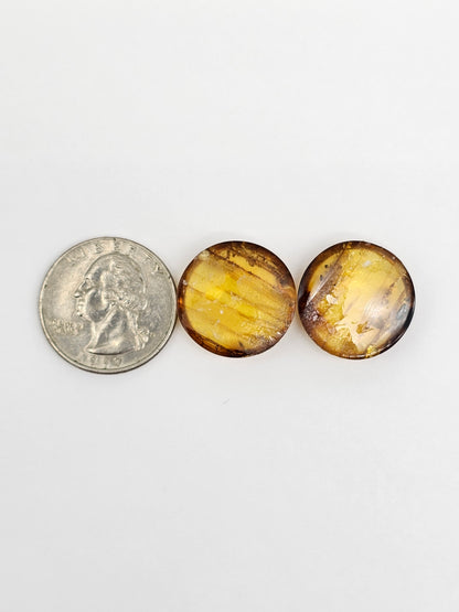 Amber cabochon pair | Artisan Cut Gemstone