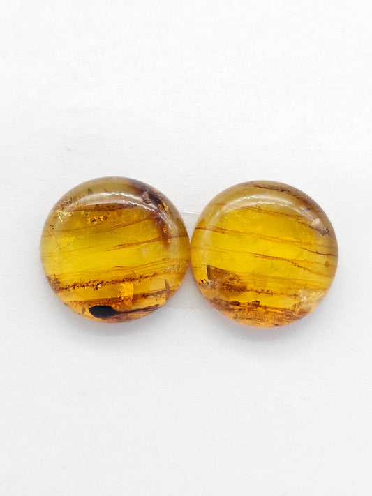Amber cabochon pair | Artisan Cut Gemstone