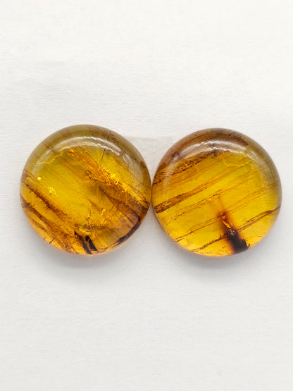 Amber cabochon pair | Artisan Cut Gemstone