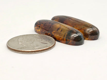 Amber cabochon pair | Artisan Cut Gemstone