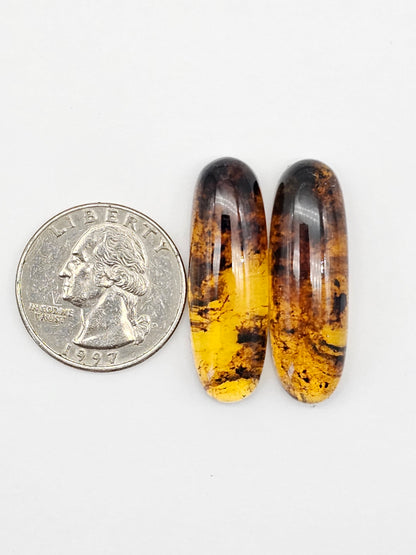 Amber cabochon pair | Artisan Cut Gemstone