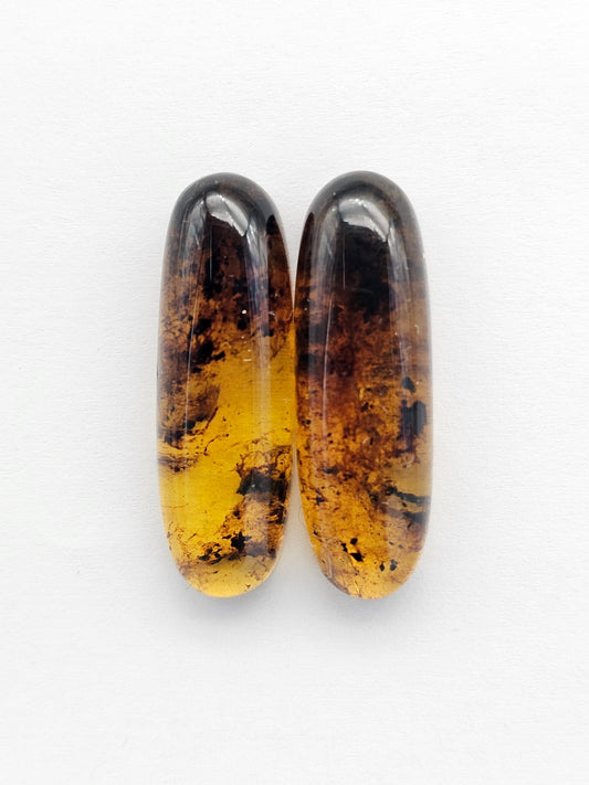 Amber cabochon pair | Artisan Cut Gemstone