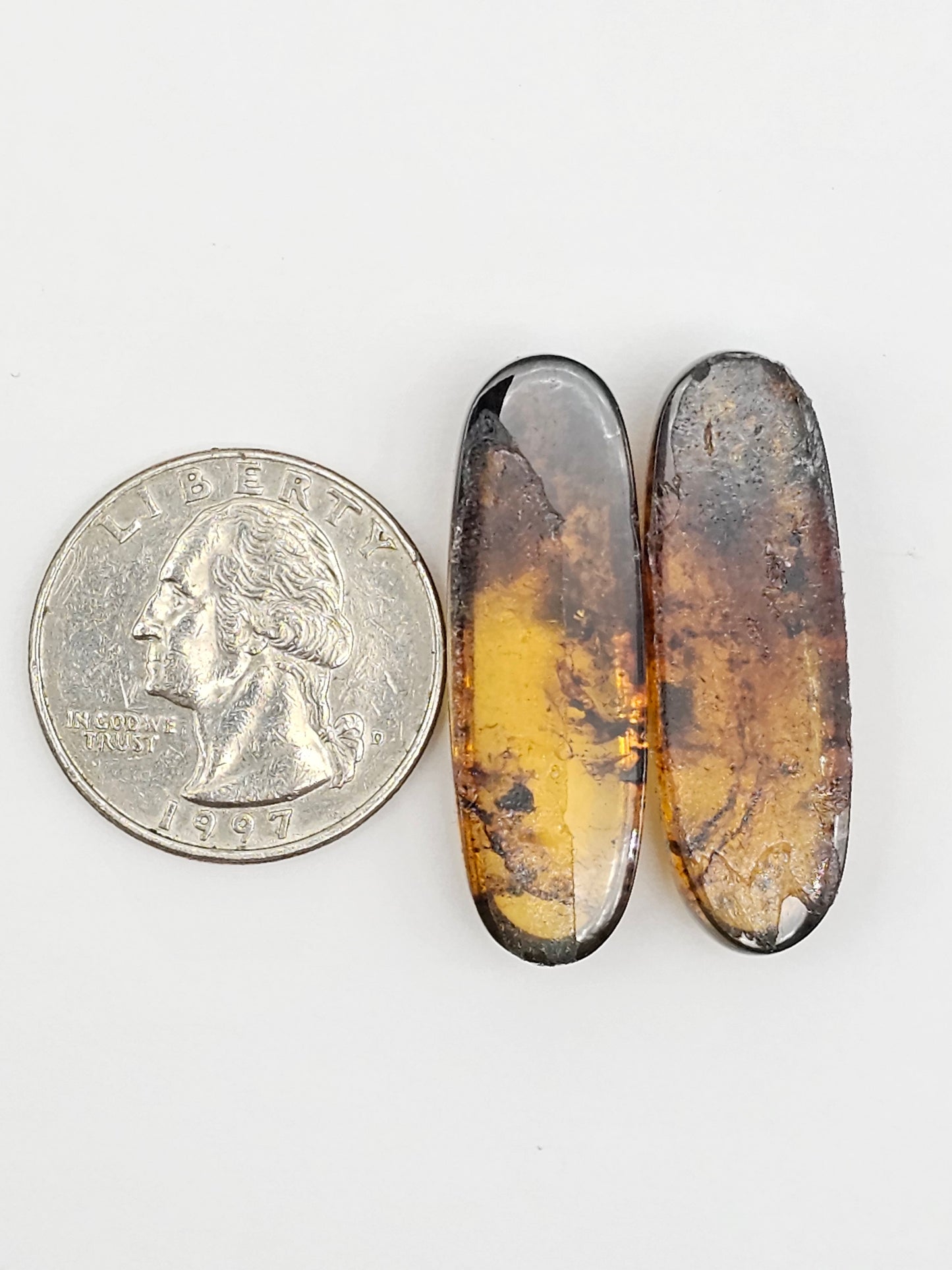 Amber cabochon pair | Artisan Cut Gemstone