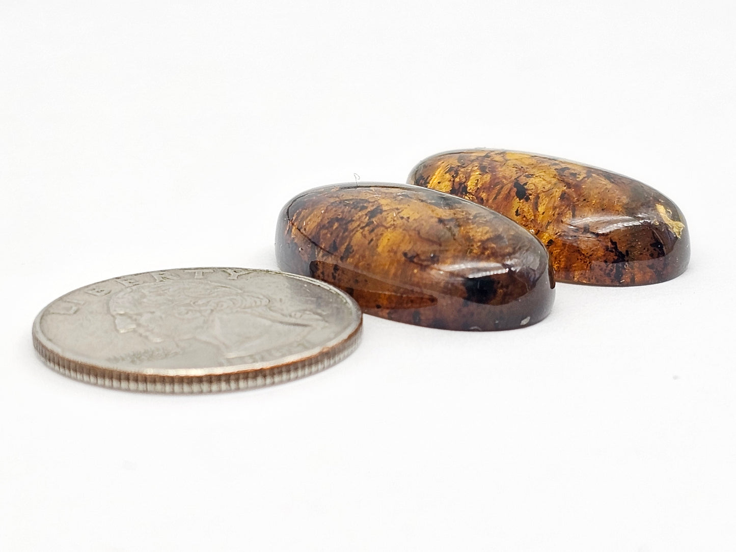 Amber cabochon pair | Artisan Cut Gemstone