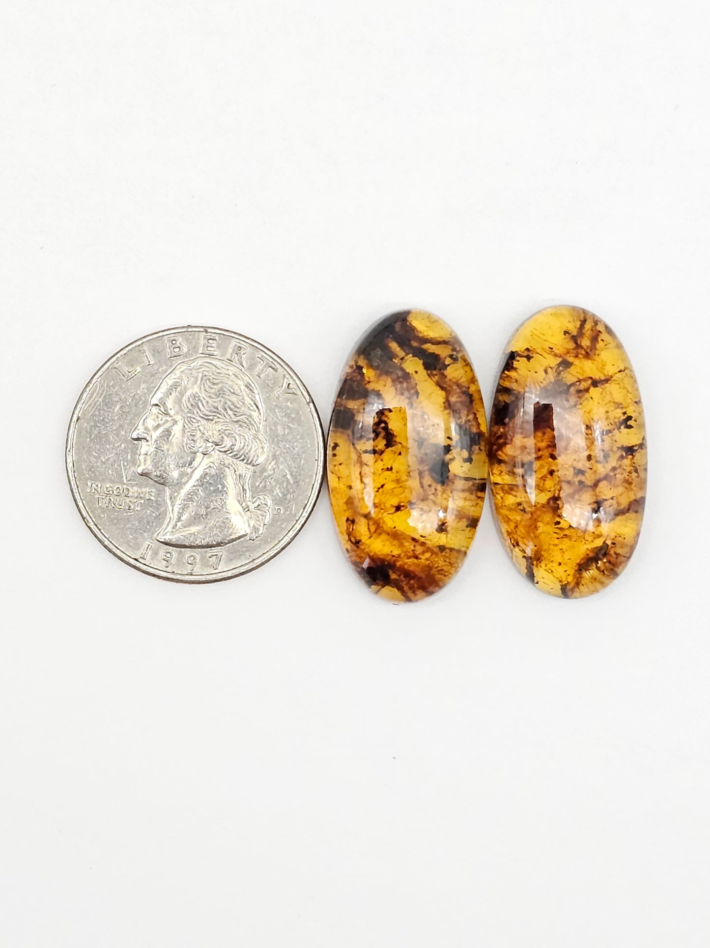 Amber cabochon pair | Artisan Cut Gemstone