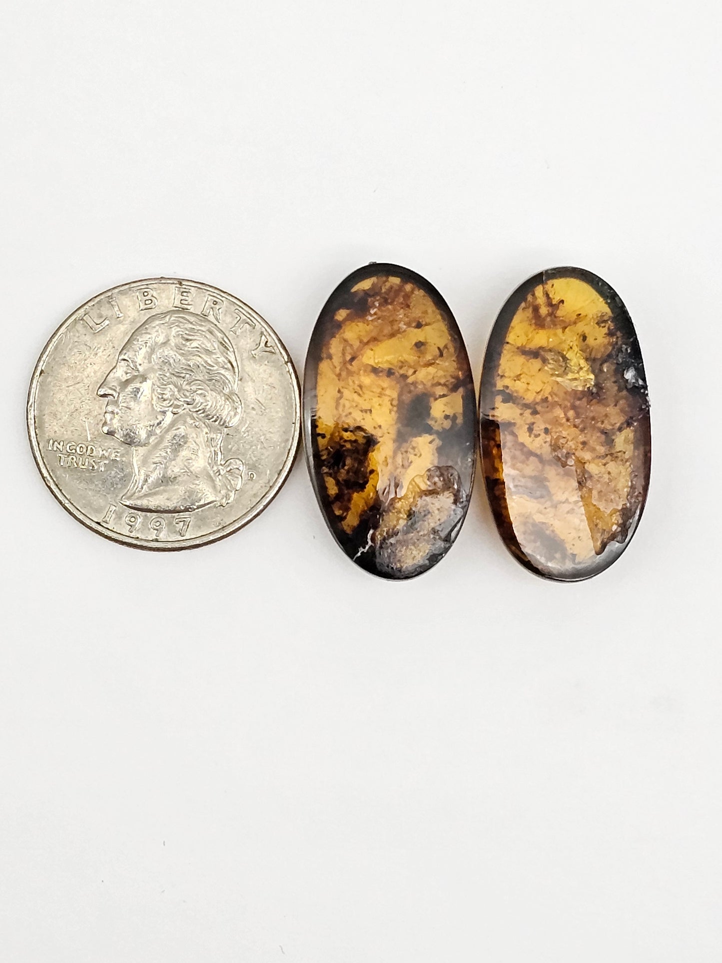 Amber cabochon pair | Artisan Cut Gemstone