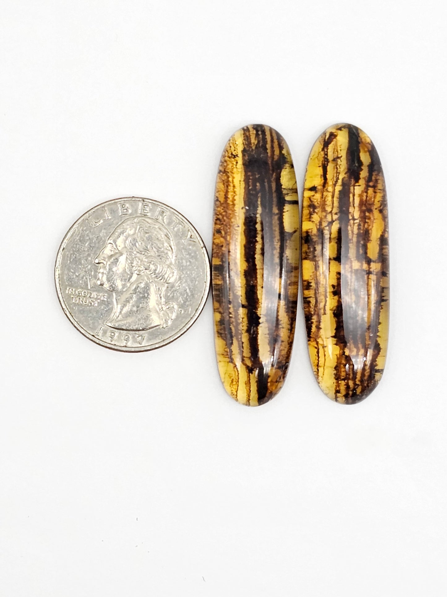 Amber cabochon pair | Artisan Cut Gemstone
