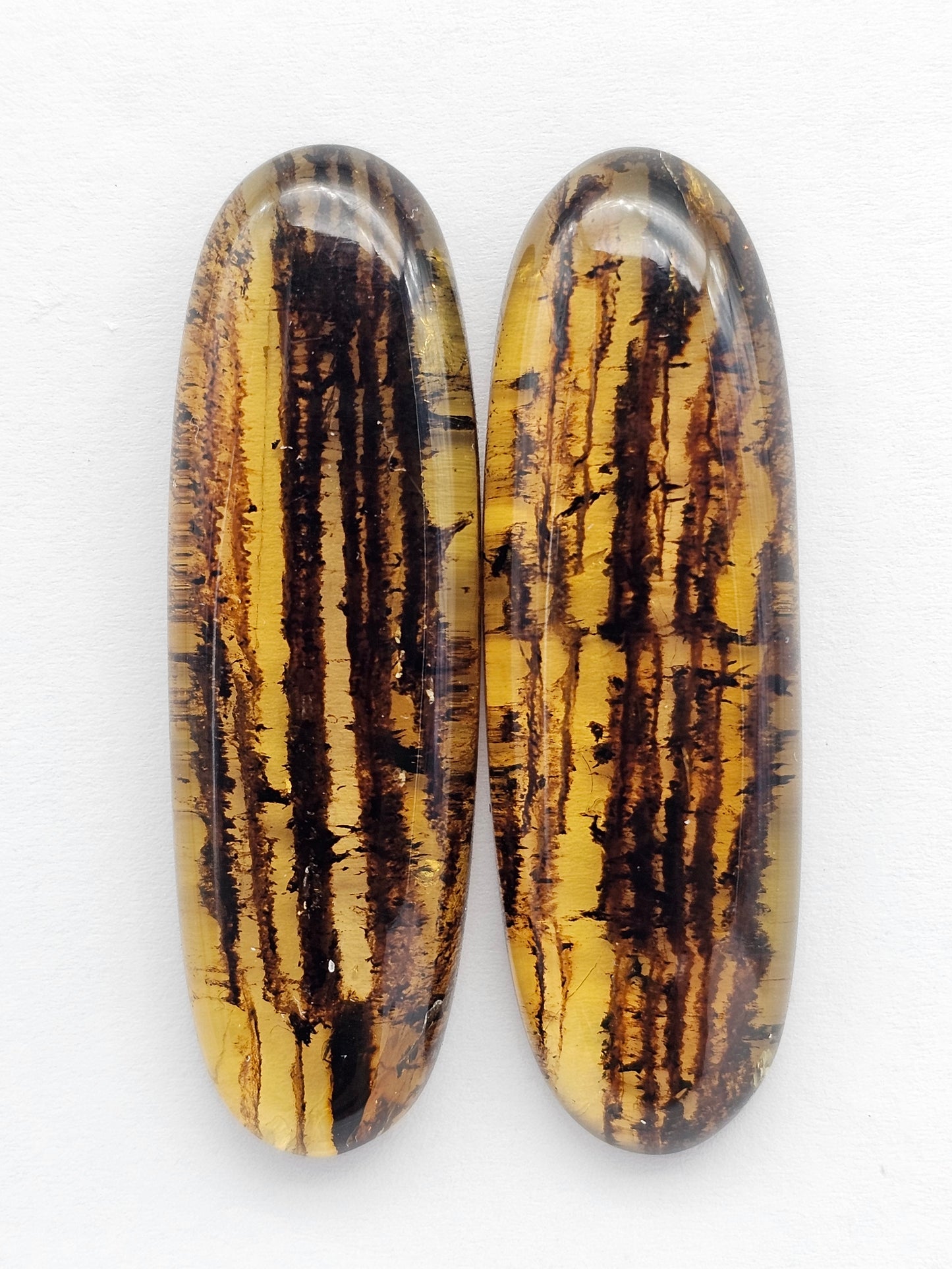 Amber cabochon pair | Artisan Cut Gemstone