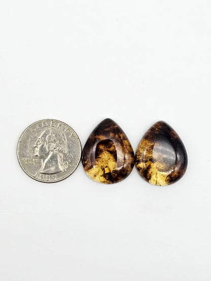 Amber cabochon pair | Artisan Cut Gemstone