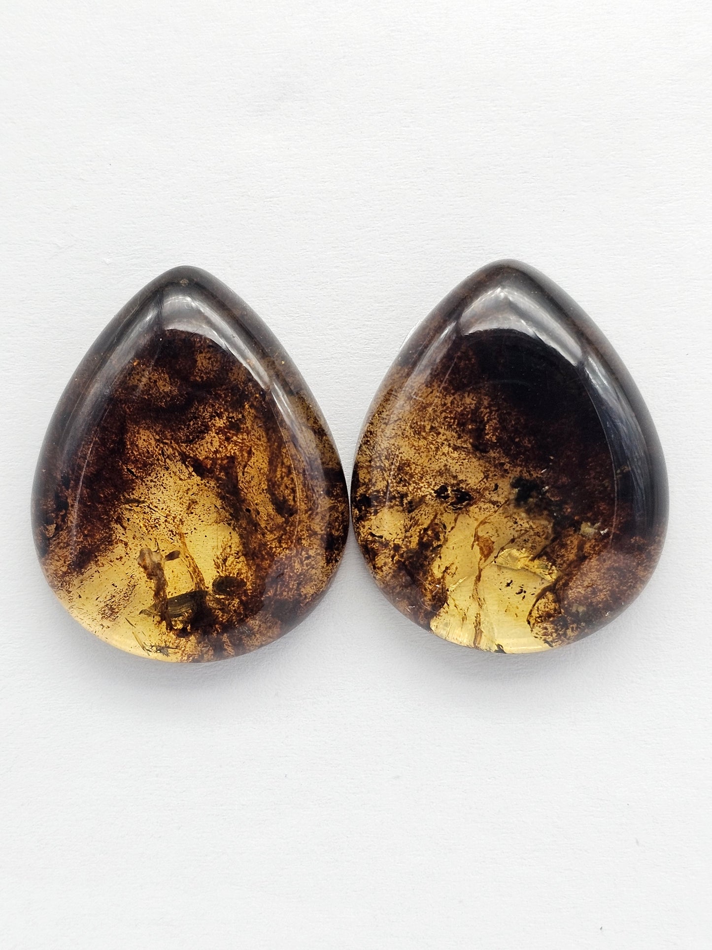Amber cabochon pair | Artisan Cut Gemstone
