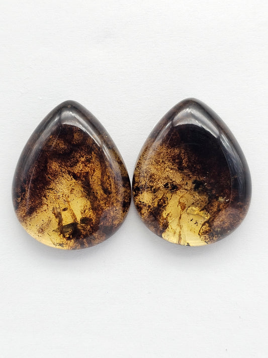 Amber cabochon pair | Artisan Cut Gemstone