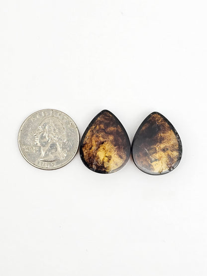 Amber cabochon pair | Artisan Cut Gemstone