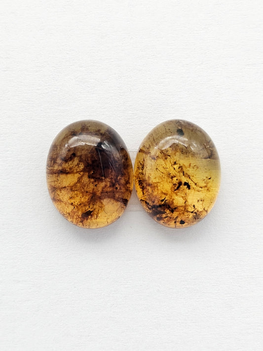 Amber cabochon pair | Artisan Cut Gemstone