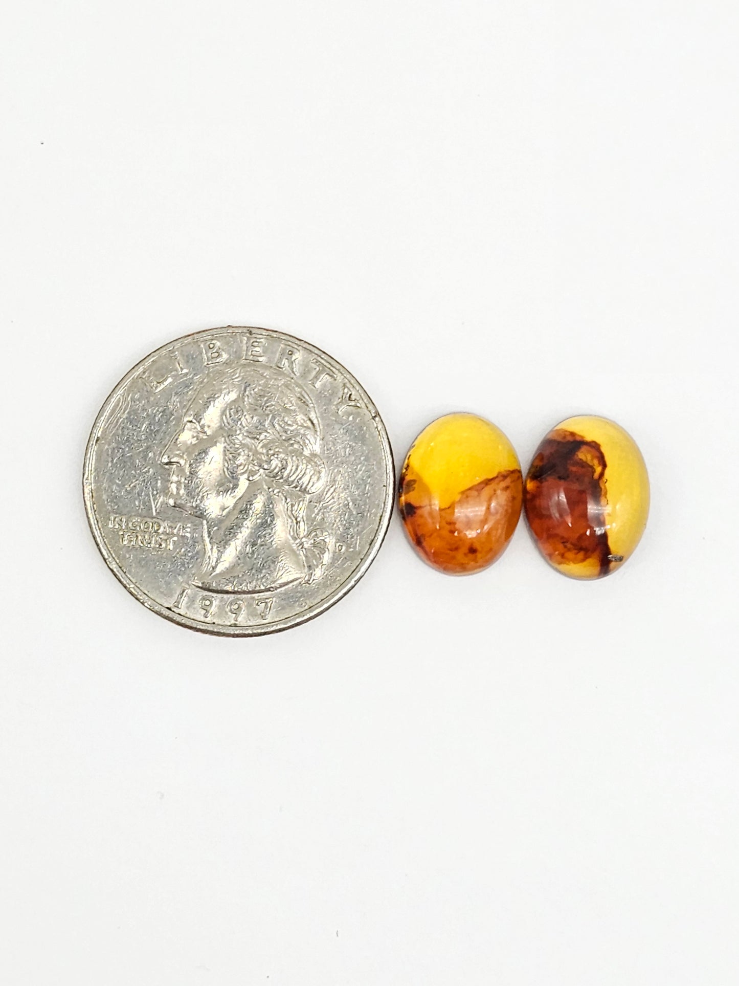 Amber cabochon pair | Artisan Cut Gemstone