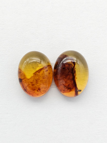 Amber cabochon pair | Artisan Cut Gemstone