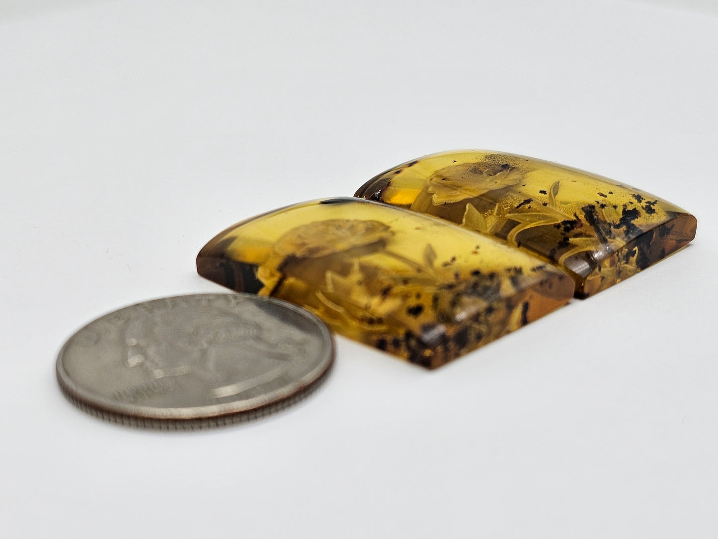 Amber Intaglio Cabochon Pair | Hand-Carved Natural Amber