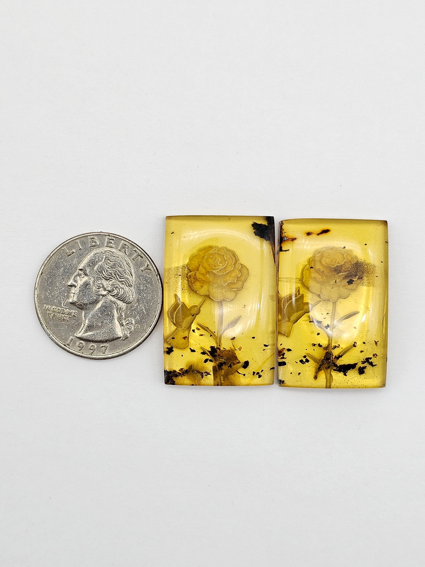 Amber Intaglio Cabochon Pair | Hand-Carved Natural Amber